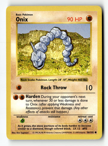 Pokemon Card Onix Unlimited LP Base Set (Shadowless) 056/102