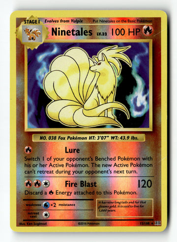 Pokemon Card Ninetales Reverse Holo LP Evolutions 15/108