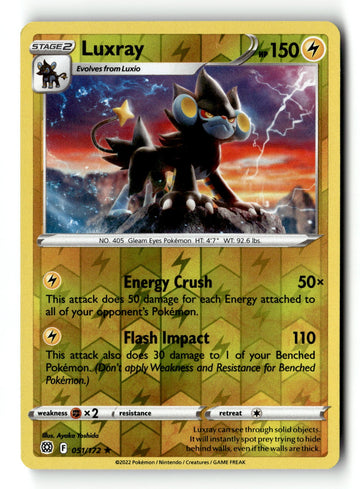 Pokemon Card Luxray Reverse Holo LP SWSH09: Brilliant Stars 051/172