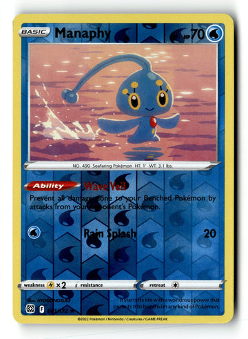 Pokemon Card Manaphy Reverse Holo LP SWSH09: Brilliant Stars 041/172