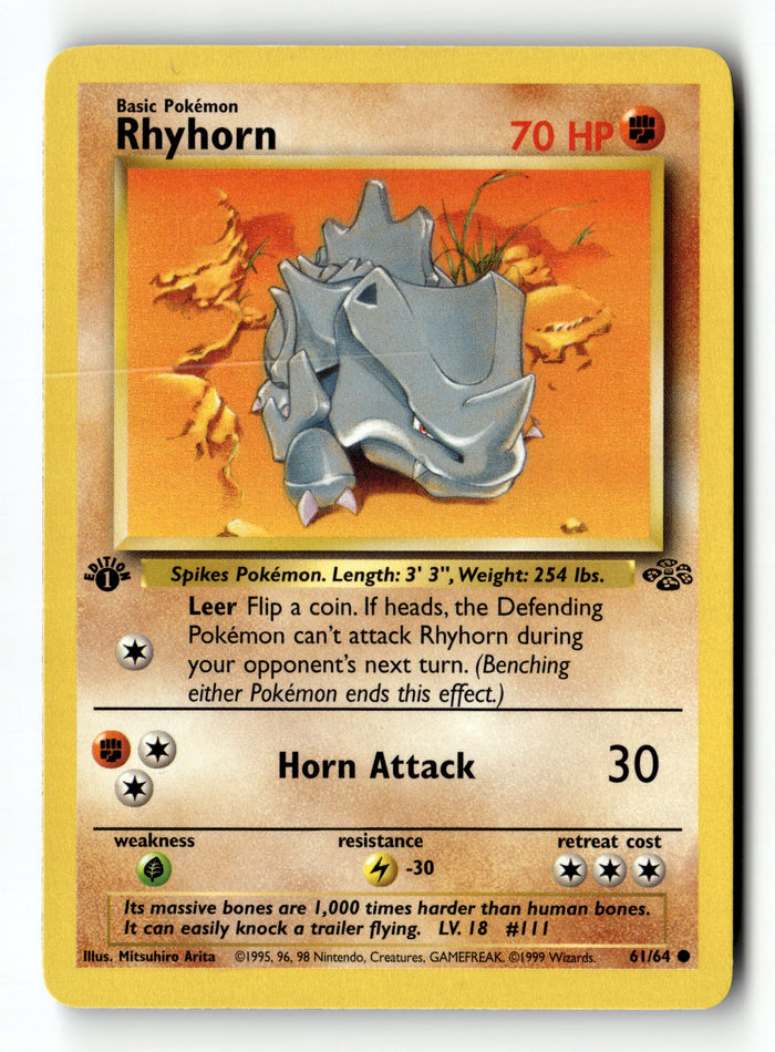 Pokemon Card Rhyhorn 1st Edition LP Jungle Common 61/64