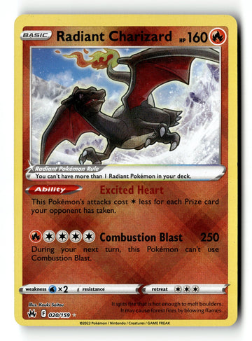 Pokemon Card Radiant Charizard Holo LP SWSH: Crown Zenith 20/159