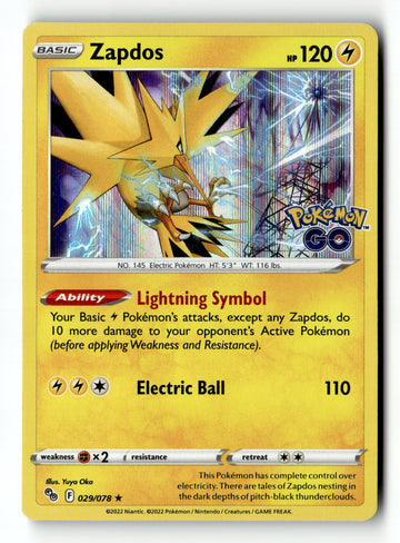 Pokemon Card Zapdos Holo LP Pokemon GO 029/078