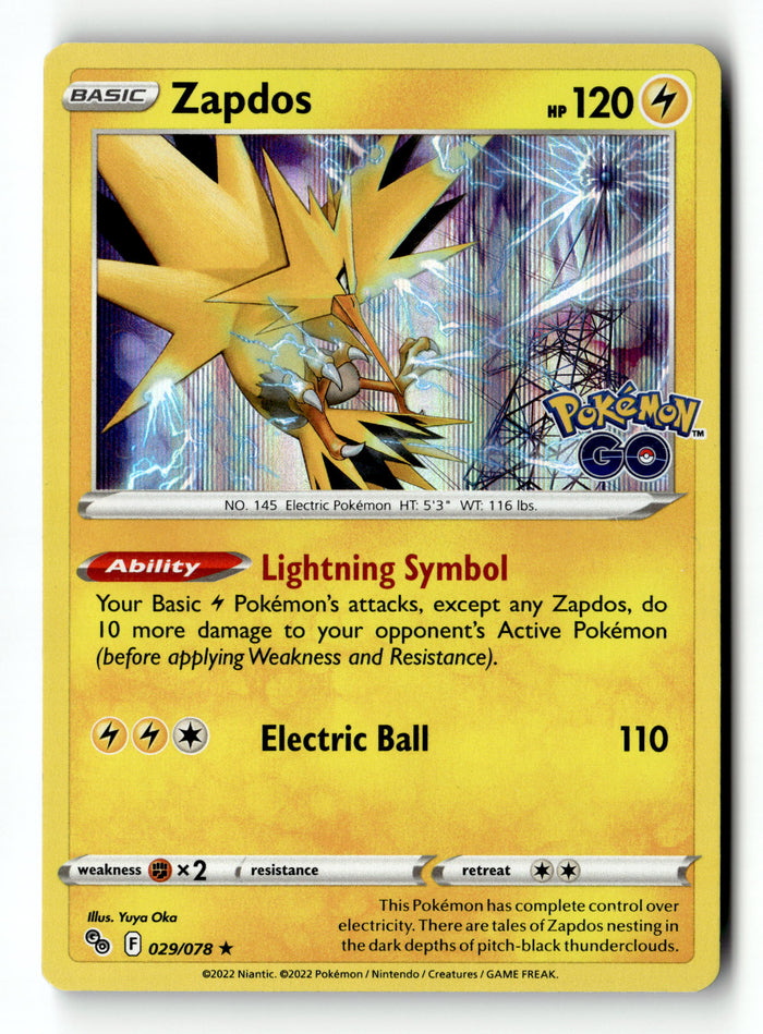 Pokemon Card Zapdos Holo LP Pokemon GO 029/078