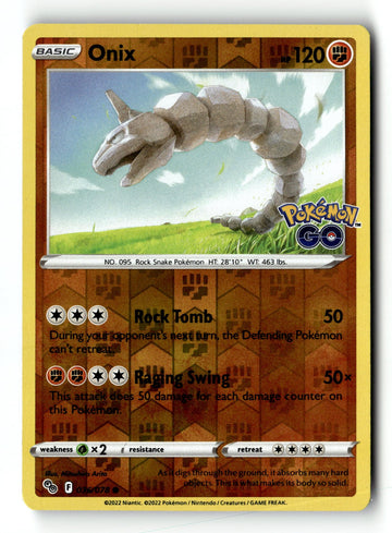 Pokemon Card Onix Reverse Holo LP Pokemon GO 036/078