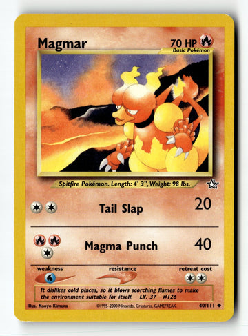 Pokemon Card Magmar Unlimited LP Neo Genesis 040/111