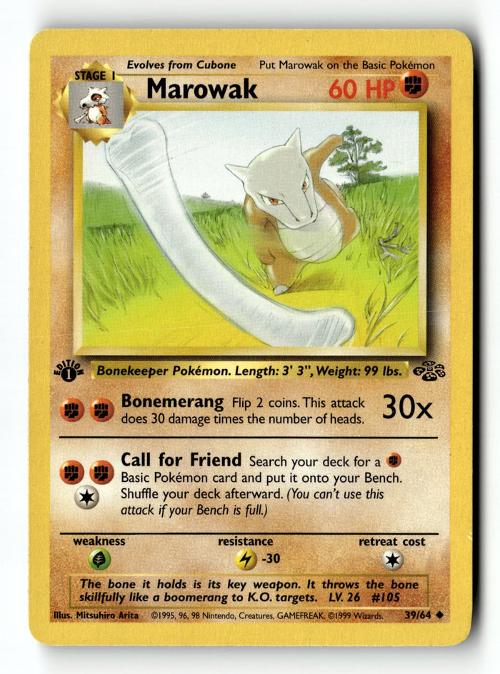 Pokemon Card Marowak 1st Edition LP Jungle 39/64