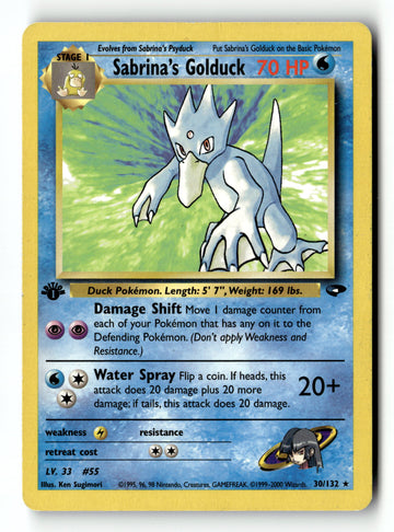 Pokemon Card Sabrina's Golduck 1st Edition LP Gym Challenge 030/132