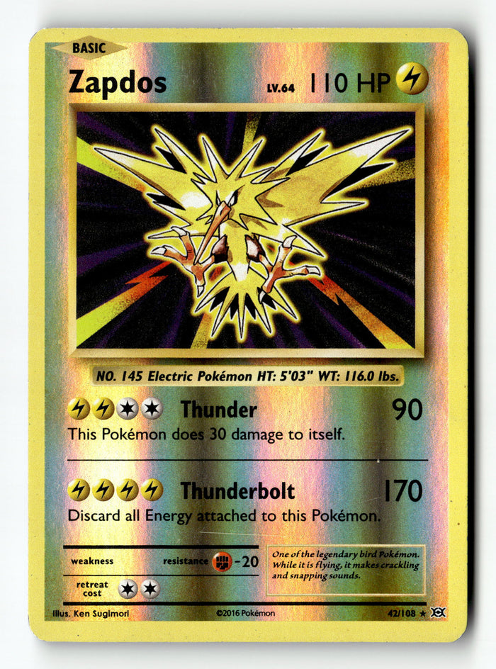 Pokemon Card Zapdos Reverse Holo LP XY - Evolutions 42/108