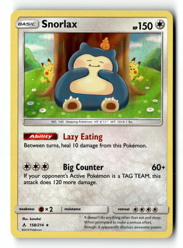 Pokemon Card Snorlax LP SM - Unbroken Bonds 158/214