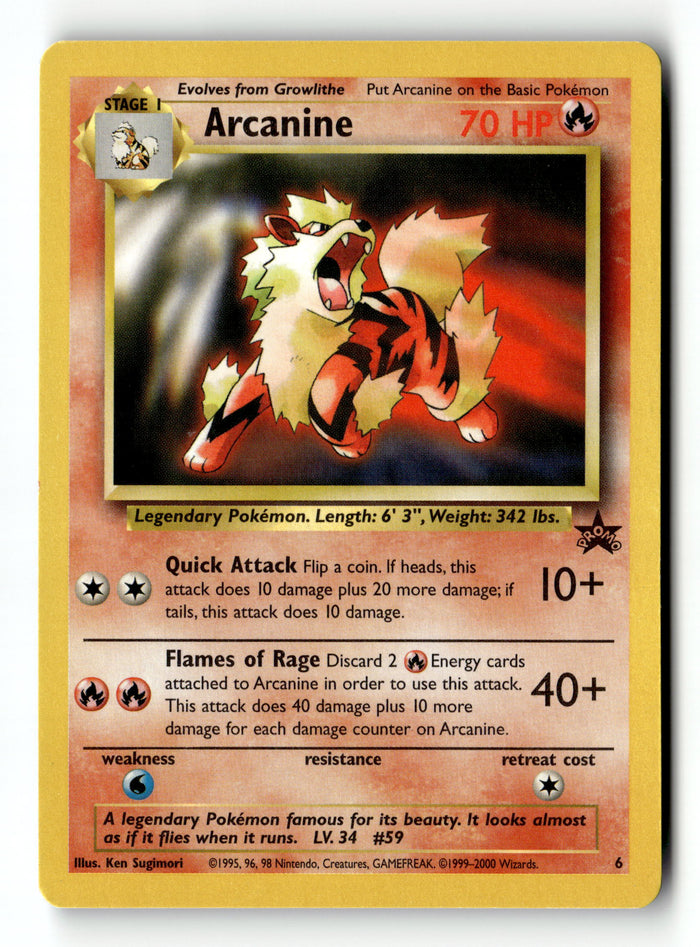 Pokemon Card Arcanine 6 Black Star Promo Wizards Of The Coast Promo LP