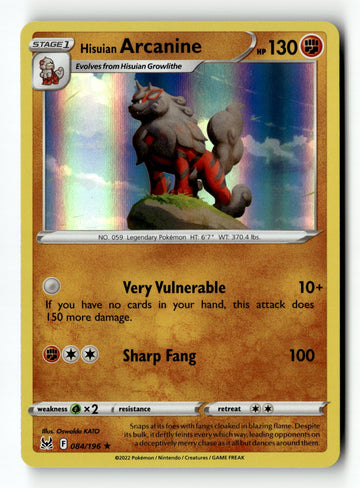Pokemon Card Hisuian Arcanine LP SWSH11: Lost Origin 084/196