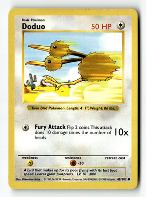 Pokemon Card Doduo Unlimited LP Base Set (Shadowless) 048/102