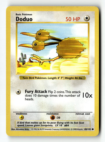 Pokemon Card Doduo Unlimited LP Base Set (Shadowless) 048/102