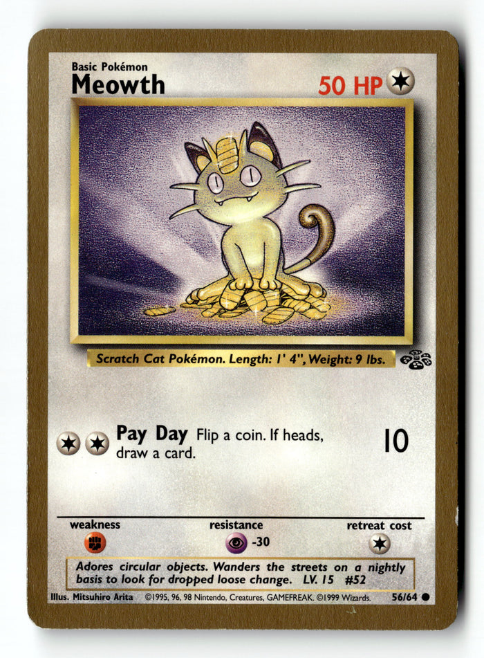Pokemon Card Meowth Gold Border LP Jungle 56/64