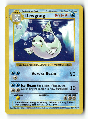 Pokemon Card Dewgong Unlimited LP Base Set (Shadowless) 025/102