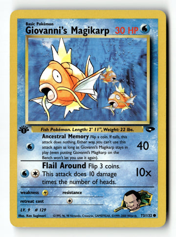 Pokemon Card Giovanni's Magikarp 1st Edition LP Gym Challenge 073/132
