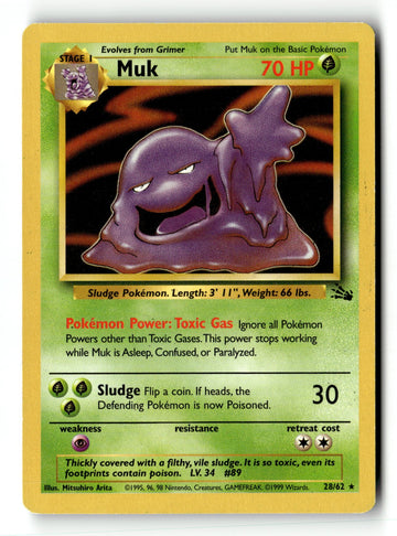 Pokemon Card Muk (28) Unlimited LP Fossil 28/62