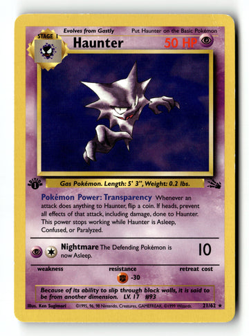 Pokemon Card Haunter (21) 1st Edition LP Fossil 21/62