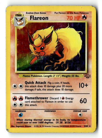 Pokemon Card Flareon (3) Unlimited Holo MP Jungle 03/64