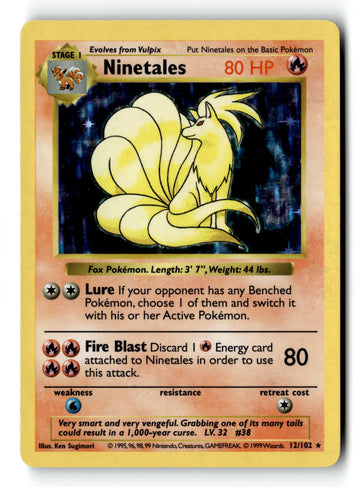 Pokemon Card Ninetales Shadowless Holo LP Base Set 012/102