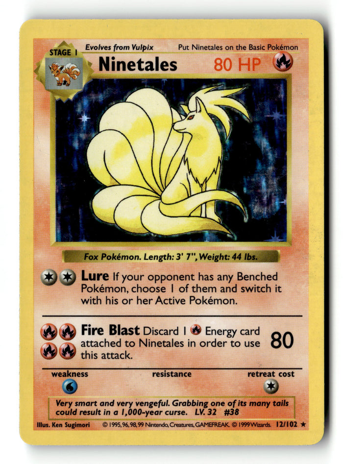 Pokemon Card Ninetales Shadowless Holo LP Base Set 012/102