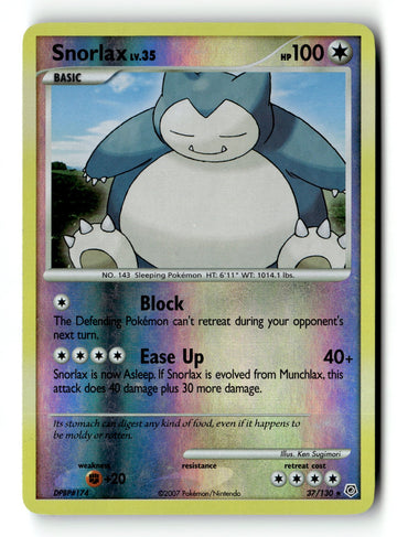 Pokemon Card Snorlax Reverse Holo LP Diamond and Pearl 37/130