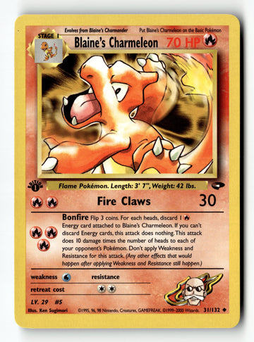 Pokemon Card Blaine's Charmeleon 1st Edition LP Gym Challenge 31/132