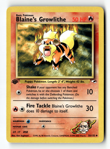 Pokemon Card Blaine's Growlithe 1st Edition LP Gym Challenge 35/132