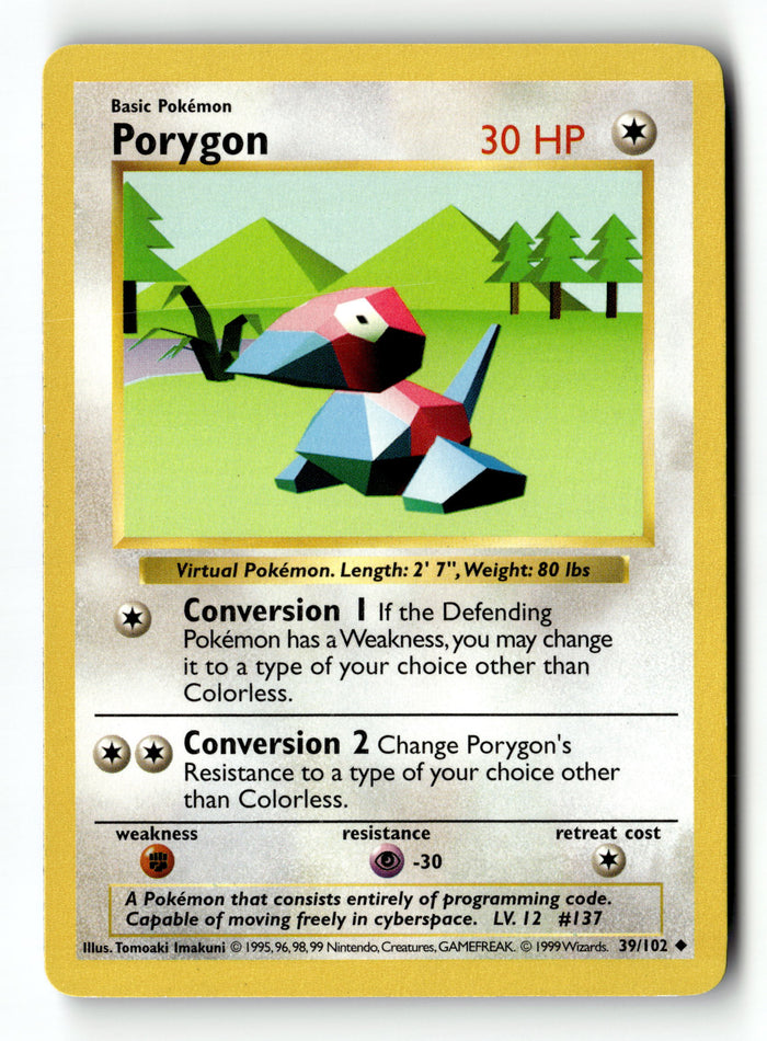 Pokemon Card Porygon Unlimited LP Base Set (Shadowless) 039/102