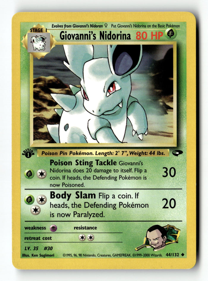 Pokemon Card Giovanni's Nidorina 1st Edition LP Gym Challenge 044/132