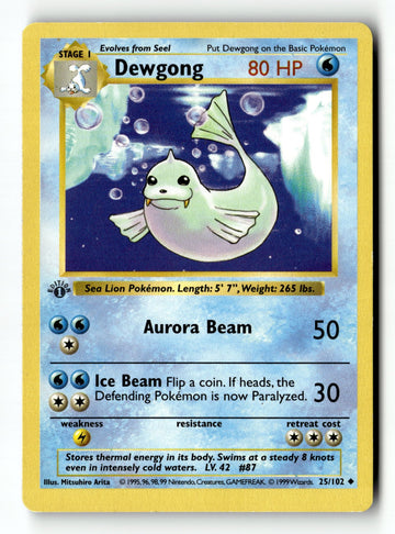 Pokemon Card Dewgong 1st Edition LP Base Set (Shadowless) 025/102