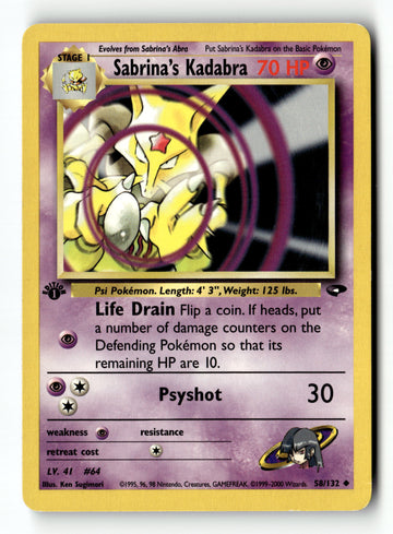 Pokemon Card Sabrina's Kadabra 1st Edition LP Gym Challenge 058/132