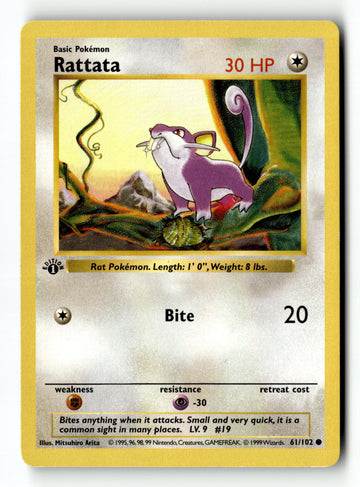 Pokemon Card Rattata 1st Edition LP Base Set (Shadowless) 061/102