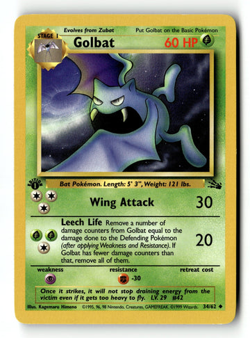 Pokemon Card Golbat 1st Edition LP Fossil 34/62