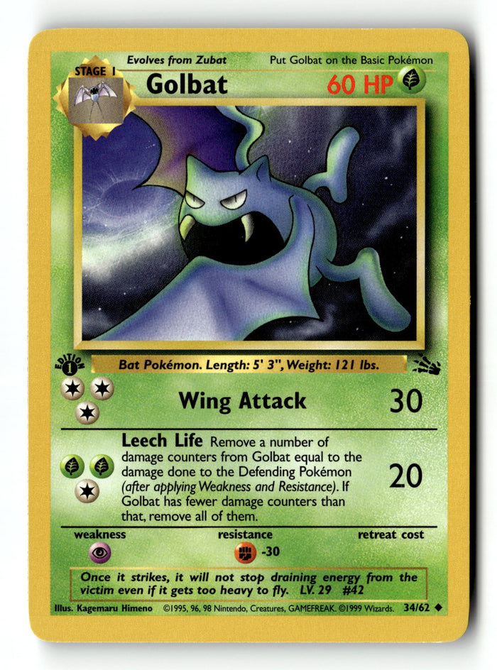 Pokemon Card Golbat 1st Edition LP Fossil 34/62