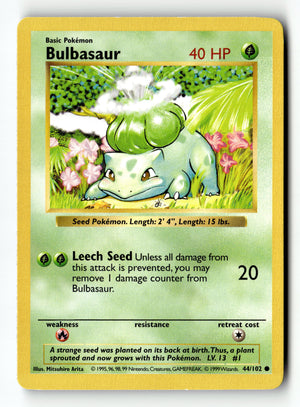 Pokemon Card Bulbasaur Shadowless LP Base Set 44/102