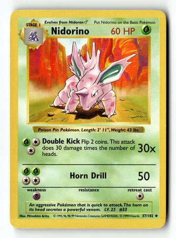 Pokemon Card Nidorino LP Base Set 037/102