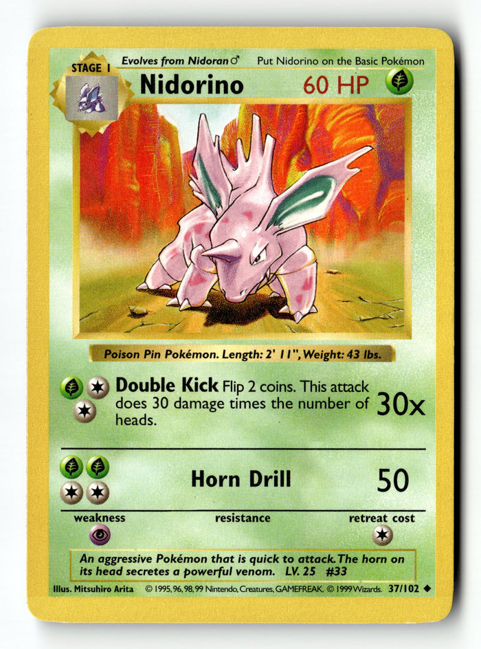 Pokemon Card Nidorino LP Base Set 037/102