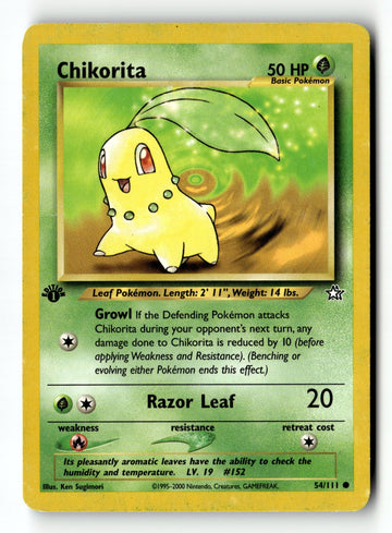 Pokemon Card Chikorita (54) 1st Edition LP Neo Genesis 054/111
