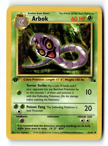 Pokemon Card Arbok LP Fossil 1st Edition Uncommon 31/62