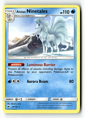 Pokemon Card Alolan Ninetales - 28/147 Rare LP 028/147 (SPANISH)