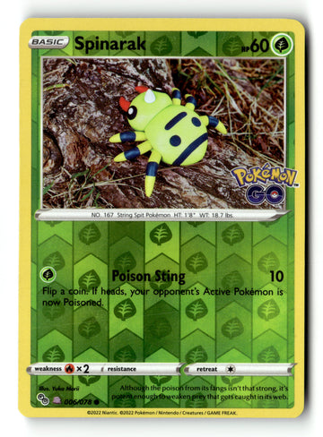 Pokemon Card Spinarak Reverse Holo Peelable LP Pokemon GO 006/078