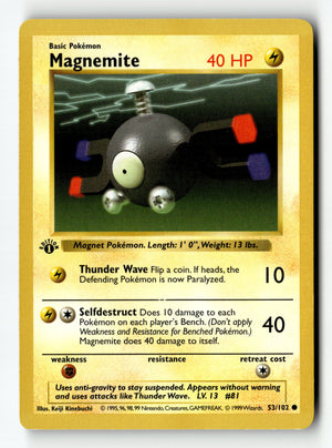 Pokemon Card Magnemite LP Base Set (Shadowless) 1st Edition 053/102