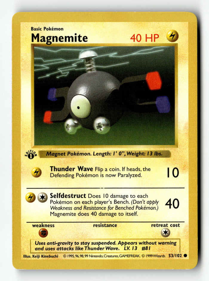 Pokemon Card Magnemite LP Base Set (Shadowless) 1st Edition 053/102