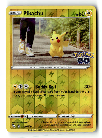 Pokemon Card Pikachu (27) Reverse Holo LP Pokemon GO 027/078