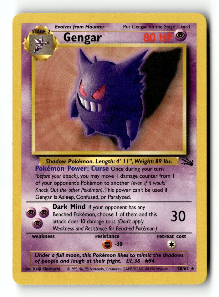 Pokemon Card Gengar (20) Unlimited LP Fossil 20/62