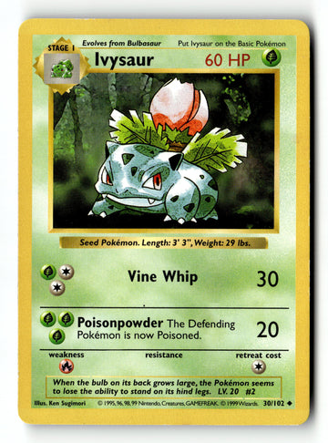 Pokemon Card Ivysaur Shadowless LP Base Set 030/102