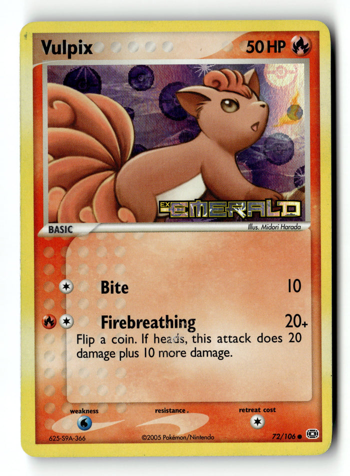Pokemon Card Vulpix Reverse Holo LP Emerald 72/106