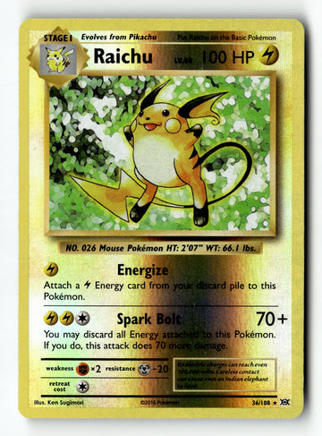 Pokemon Card Raichu Reverse Holo LP XY Evolutions 36/108